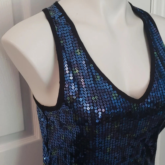 DKNY JEANS Blue & Green Sequined Racerback Tank - Picture 5 of 12